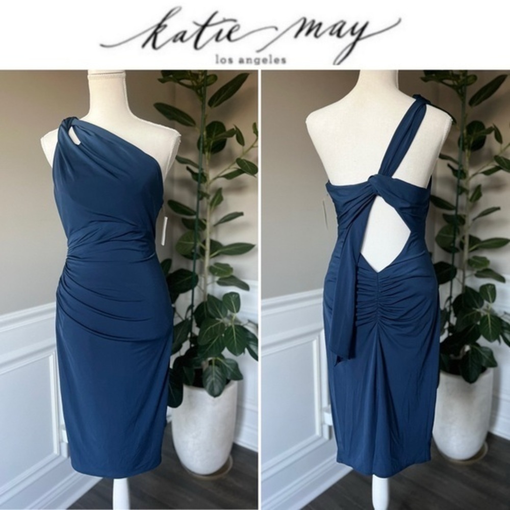 KATIE MAY HIGH ROLLER ONE-SHOULDER ROYAL MIDNIGHT NAVY DRESS SZ S 260$